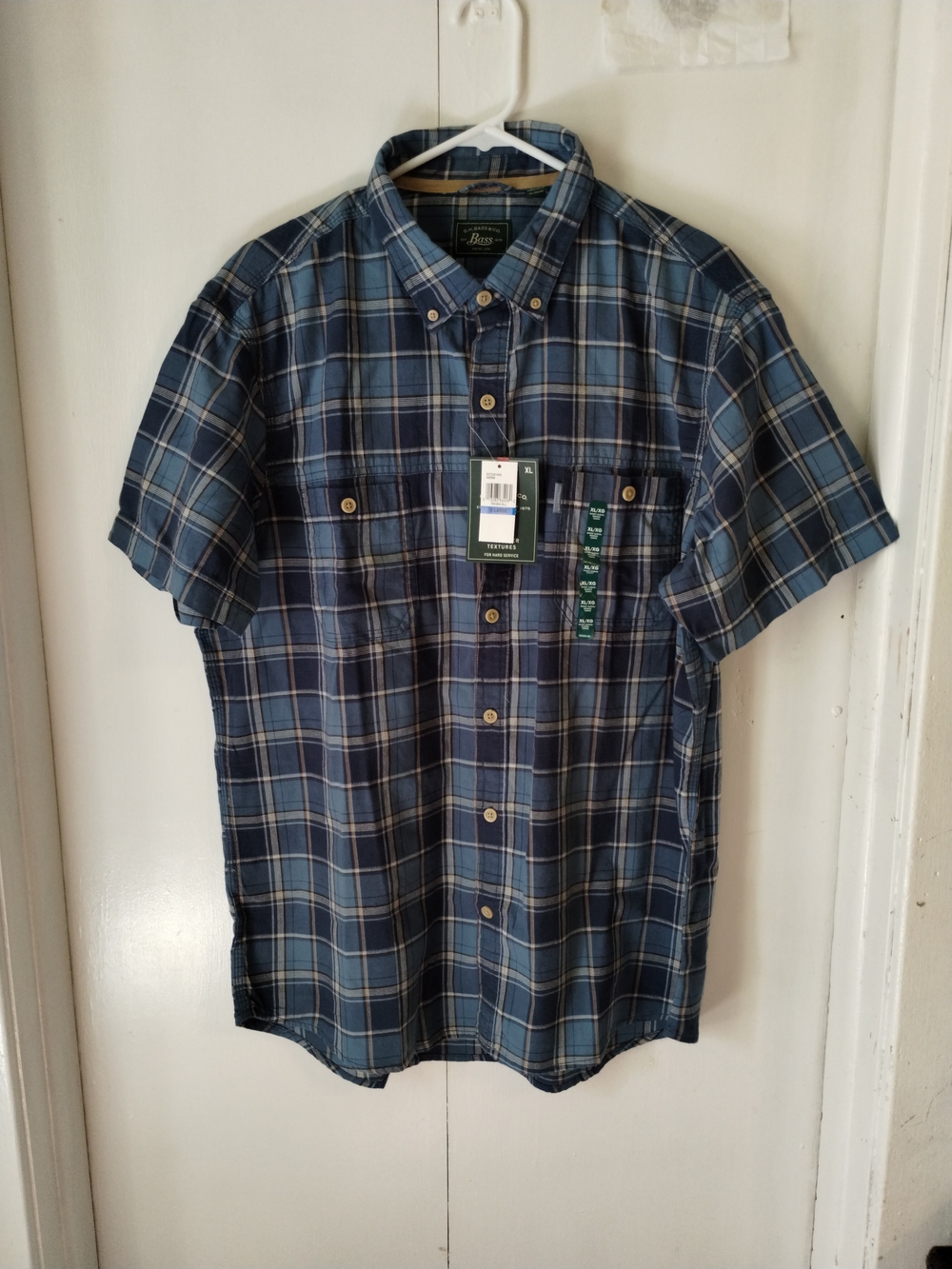 Bass Men's Blue Plaid Short-Sleeve Button-Down Shirt